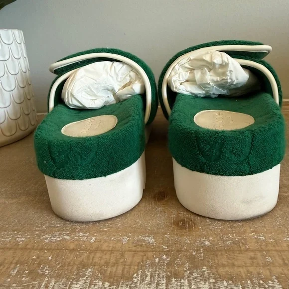 Gucci x Adidas Terry Cloth Trefoil GG Monogram Platform Sandals — Size 39 - Picture 5 of 8